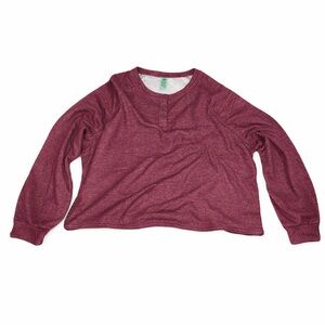 Honey Melon Henley Top Long Sleeve Casual Pullover Burgundy Size M